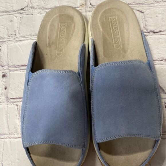 Lands End Leather Slide Mules Blue 6 Wide - Picture 6 of 11